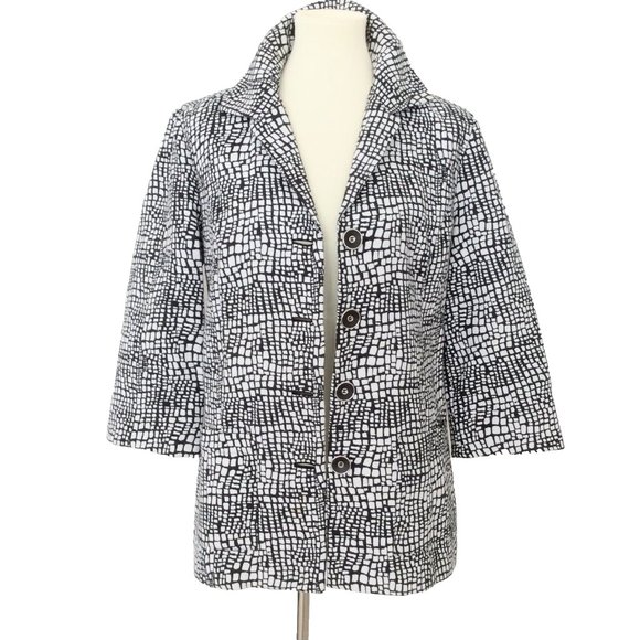 Chico's Black & White Cotton Blazer Jacket Size 1 (Women's 8 or M) NWOT - Picture 1 of 7